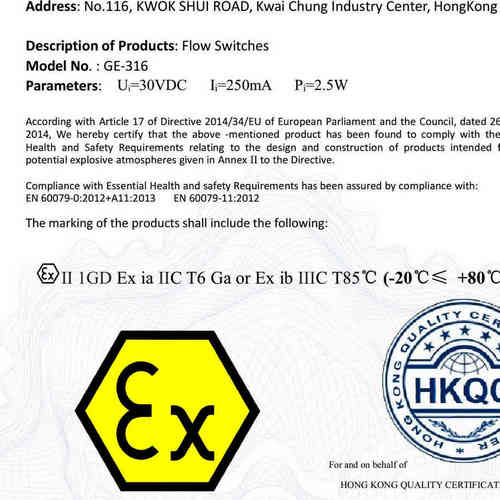 ATEX  Intrinsic Safety for Flow Switches